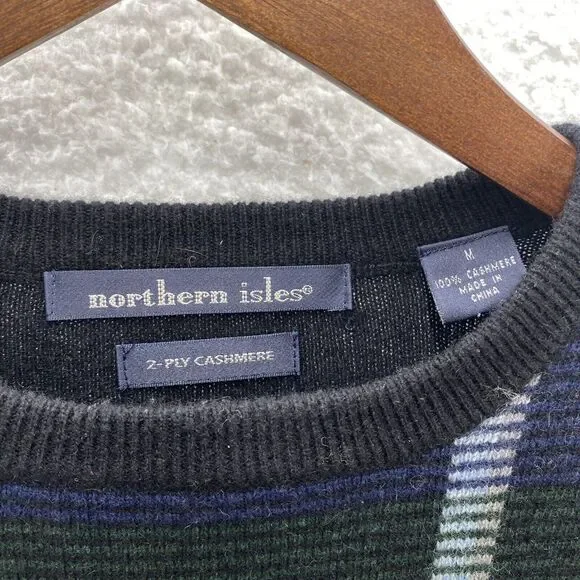 Northern Isles Golf Sweater Men Medium Blue 2 Ply Cashmere Crewneck Pullover VTG Sweaters